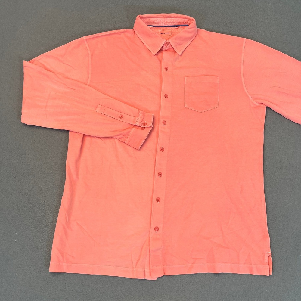 Reworn Mens XL Coral Pink Long Sleeve Button Down Cotton Shirt Chest Pocket Surf